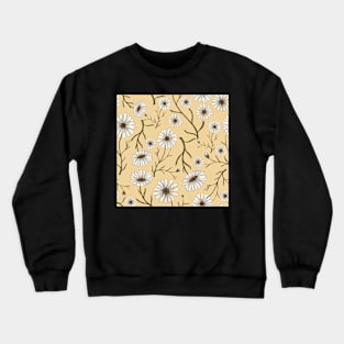 White Daisy Flower Pattern on Wheat Yellow Background Crewneck Sweatshirt